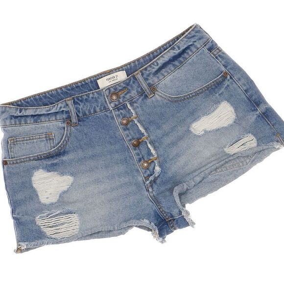 Forever 21 Shorts Womens Size 29 High Rise Button Fly Distressed Blue Cotton - Picture 2 of 9